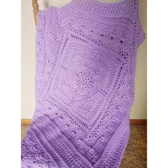 Hooked on Sunshine "For..." Lavender Purple Acrylic Blend Baby Blanket~43.5" - Picture 4 of 12